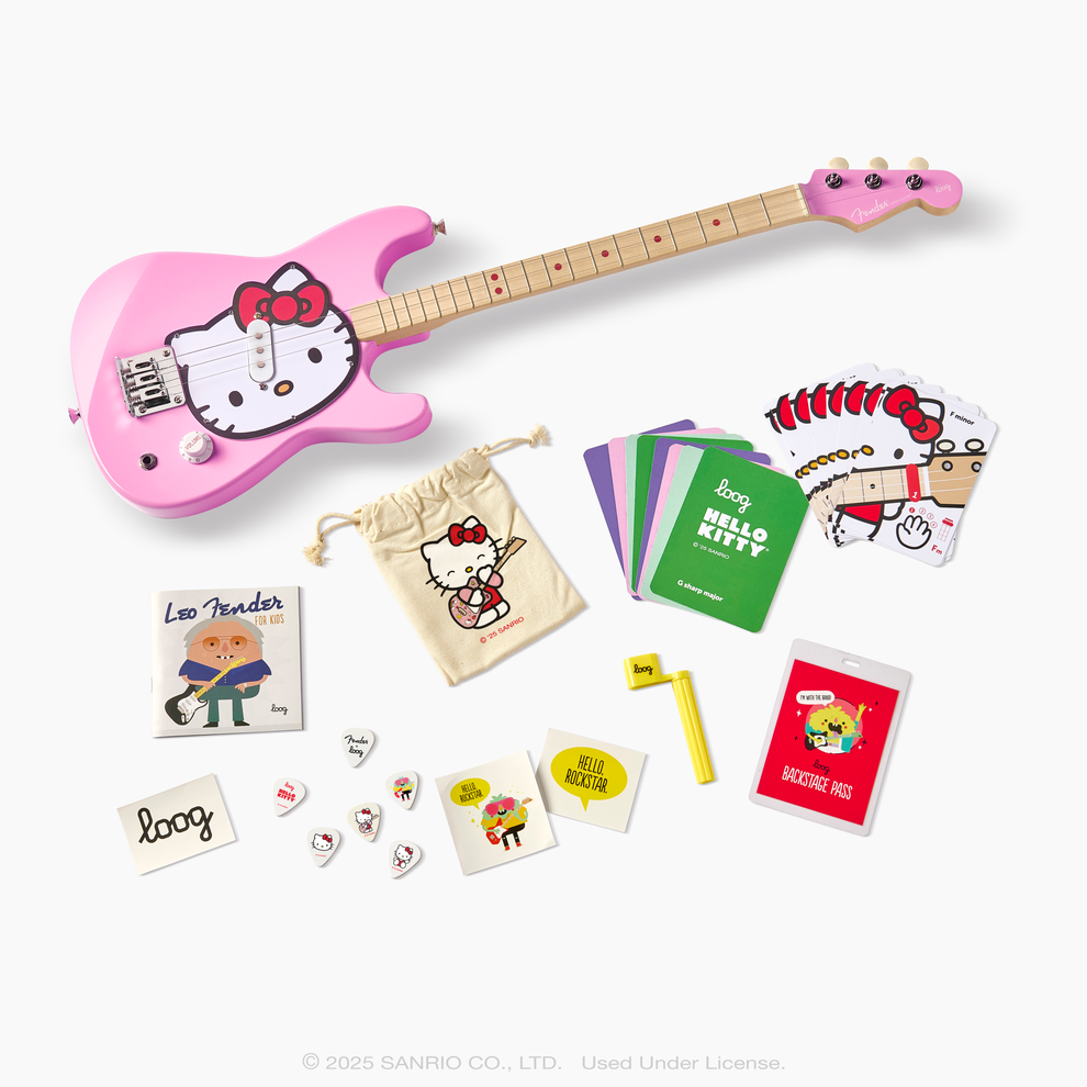 fender x loog hello kitty stratocaster electric guitar