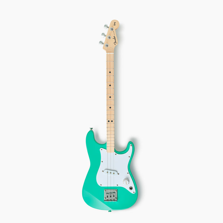 a green and white electric guitar